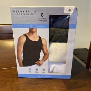 Perry Ellis Portfolio Men’s 8 Pk Ribbed Tank Tops Small Multi Cotton Undershirt